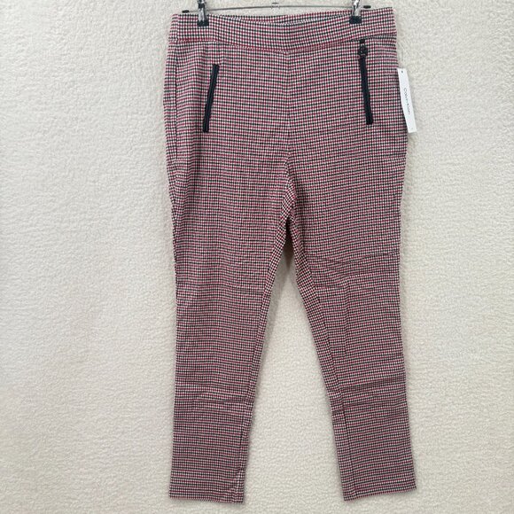 Calvin klein Women's Essential Pull on Red plaid Ponte Stretch Pants Size 14 NWT - Picture 1 of 11